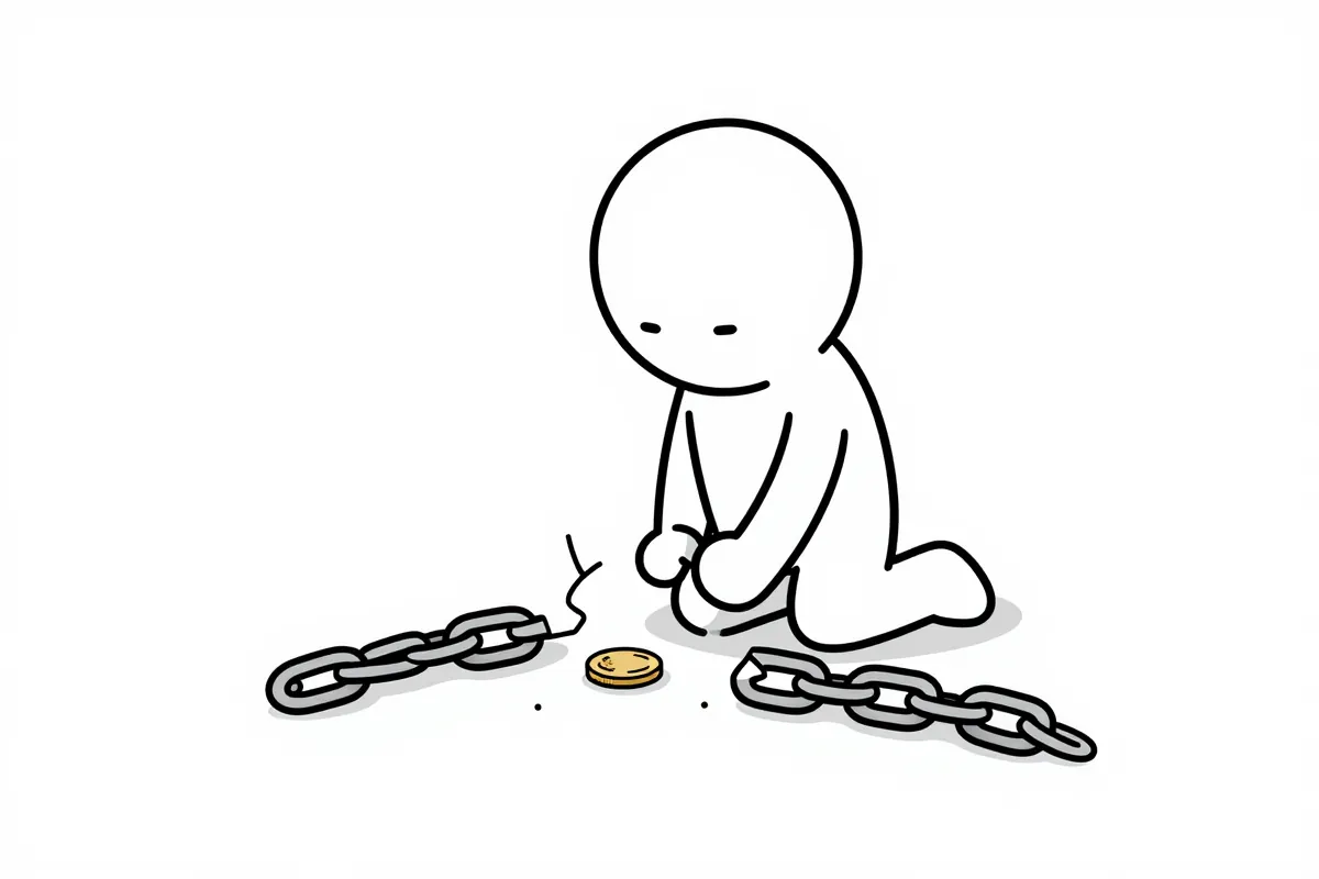 a broken chain lying around a single coin
