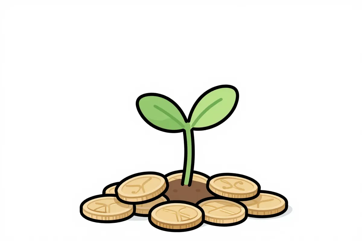a seedling sprouting from a pile of coins