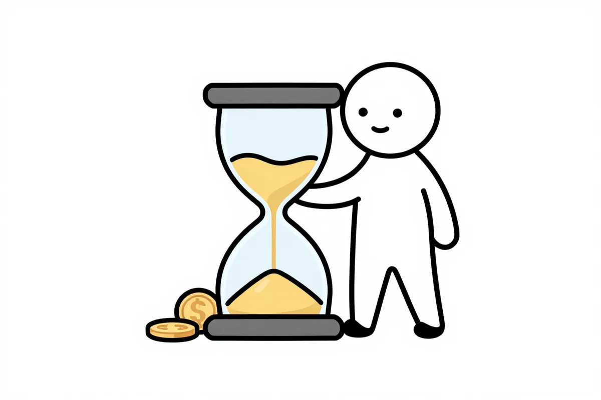 an hourglass with coins instead of sand