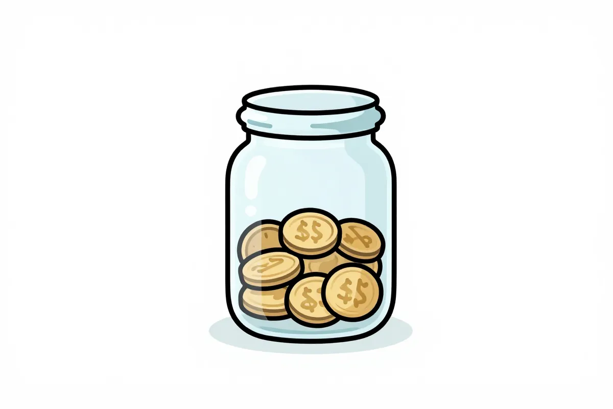 a glass jar filled with coins