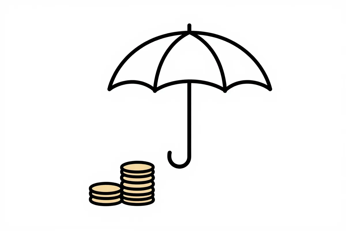 an umbrella shielding a stack of coins from rain