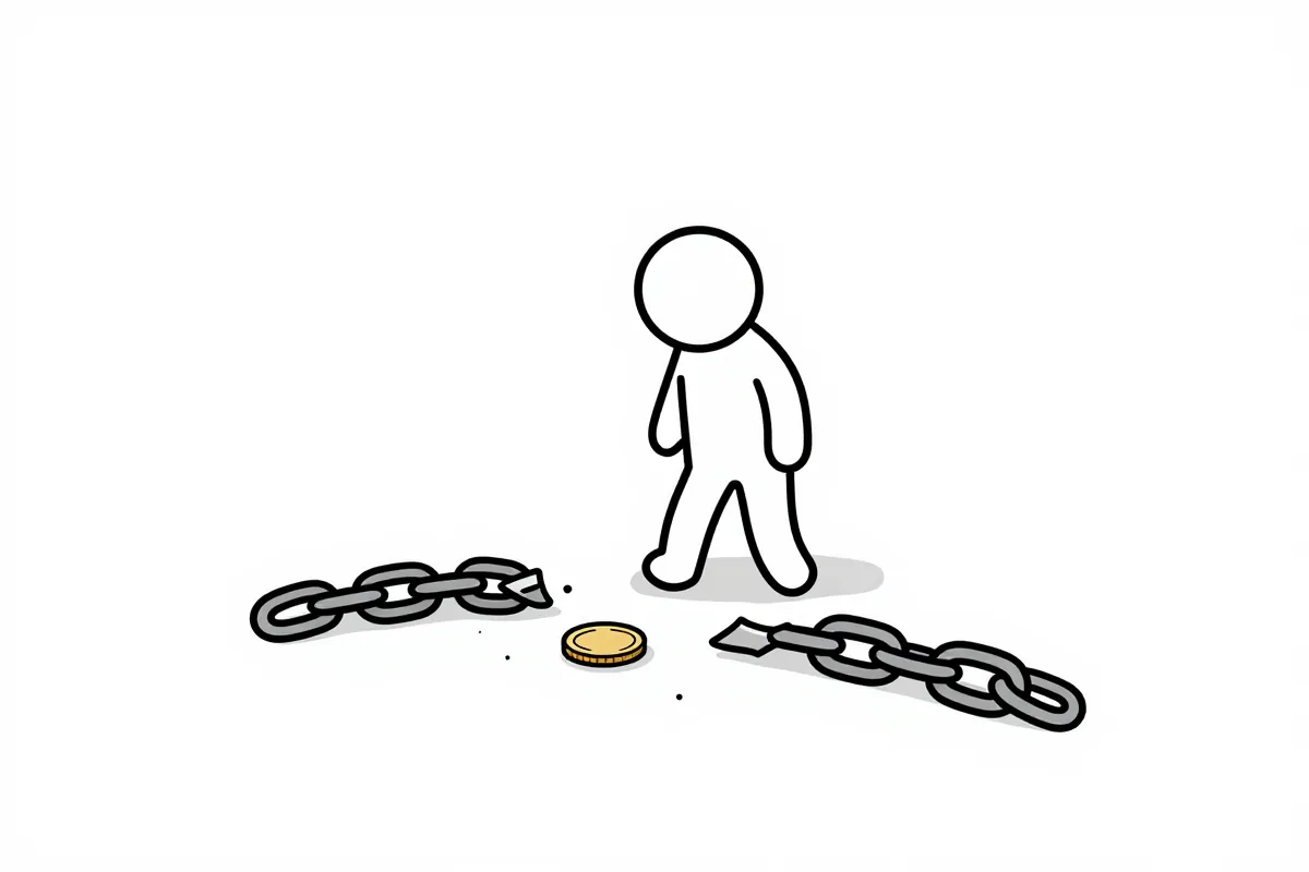 a broken chain lying around a single coin
