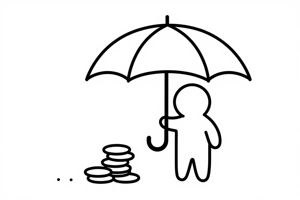 an umbrella shielding a stack of coins from rain