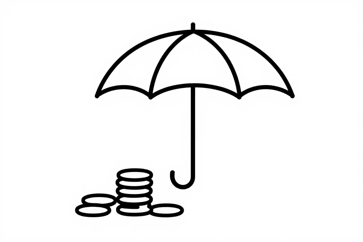 an umbrella shielding a stack of coins from rain