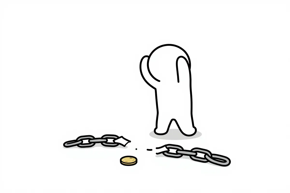 a broken chain lying around a single coin