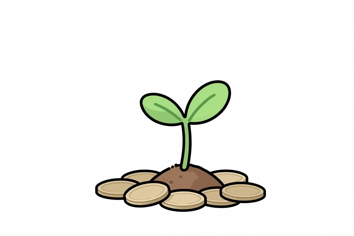 a seedling sprouting from a pile of coins